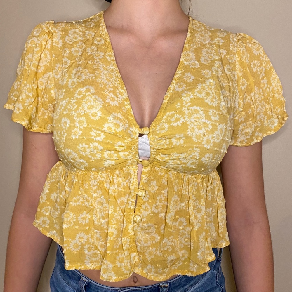 Yellow button up light weight shirt